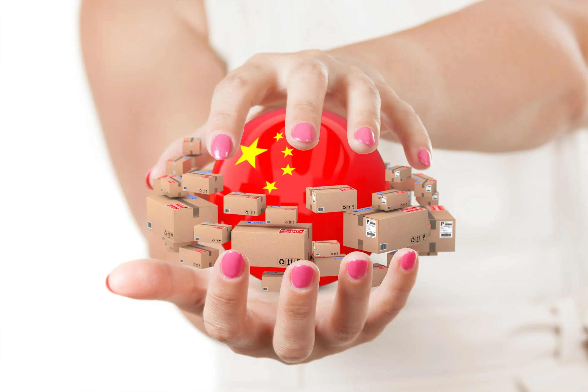 mulher protegendo a esfera com a bandeira da China