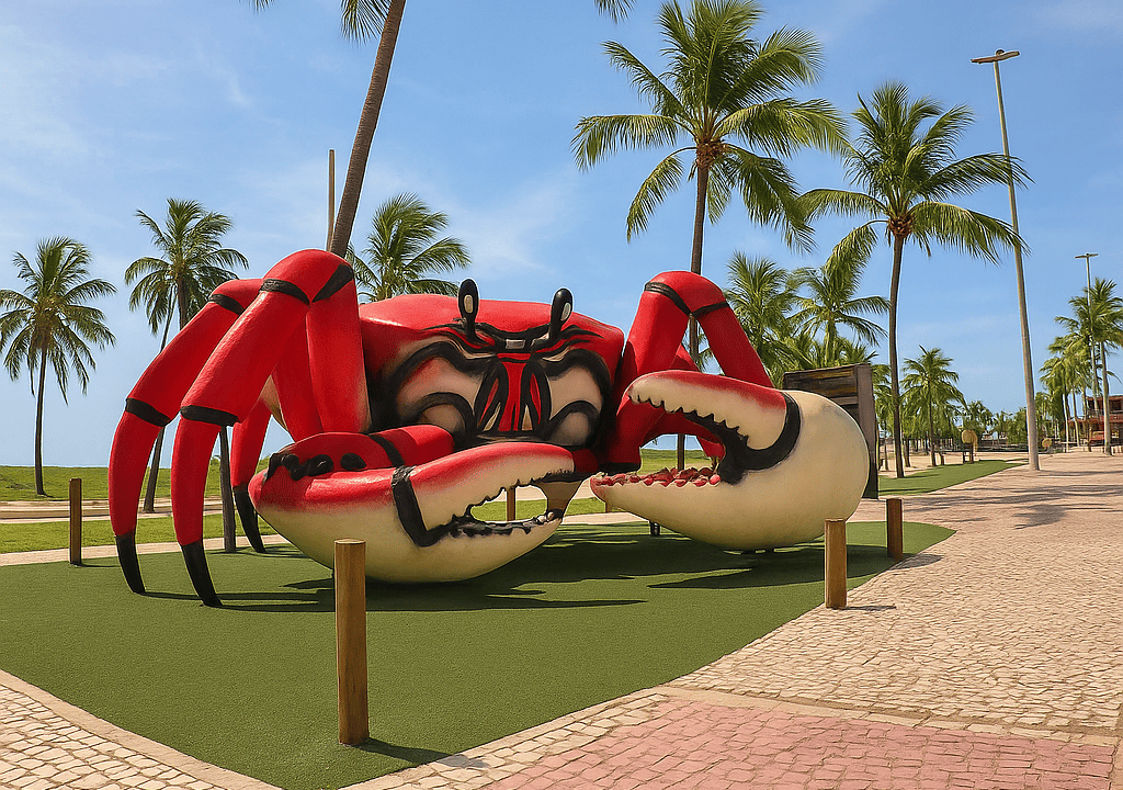 Escultura do Caranguejo na Orla de Atalaia em Aracaju, símbolo turístico próximo à filial da One Translations, especializada em tradução juramentada na capital sergipana.